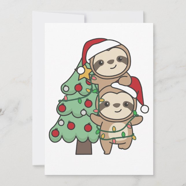 Tarjeta Festiva Sloth Christmas Tree Navidades Animales Sloths (Anverso)