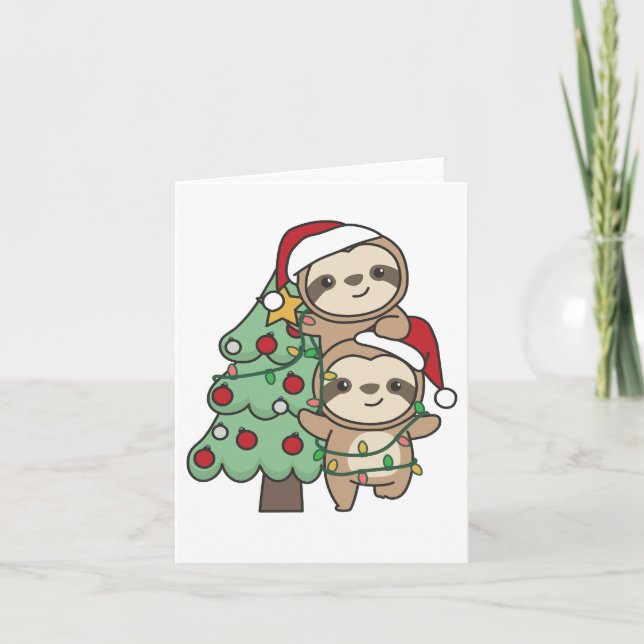 Tarjeta Festiva Sloth Christmas Tree Navidades Animales Sloths (Anverso)