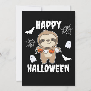 Tarjeta Festiva Sloth Happy Halloween Calabaza Ropa de murciélago