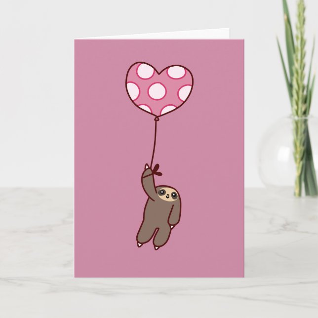Tarjeta Festiva Sloth Heart Balloon (Anverso)