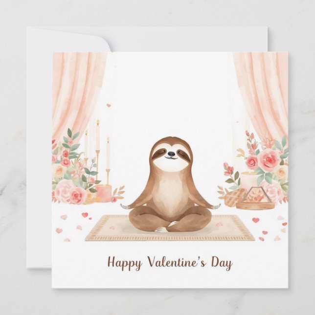 Tarjeta Festiva Sloth in  Yoga Class on Valentine's Day  (Anverso)