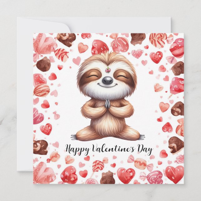 Tarjeta Festiva Sloth in  Yoga Class on Valentine's Day  (Anverso)