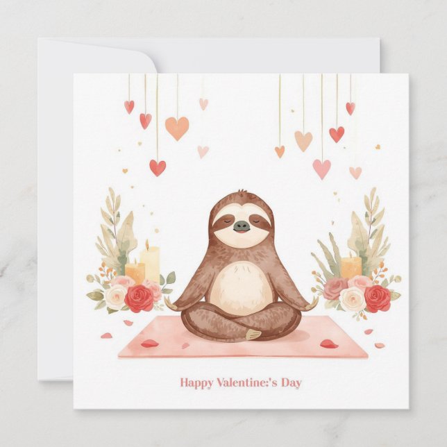 Tarjeta Festiva Sloth in  Yoga Class on Valentine's Day  (Anverso)
