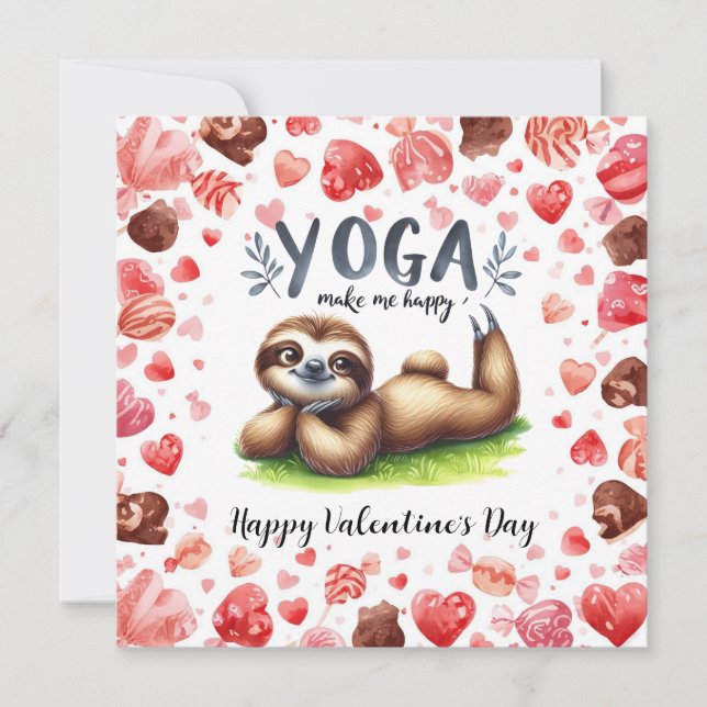 Tarjeta Festiva Sloth in  Yoga Class on Valentine's Day  (Anverso)