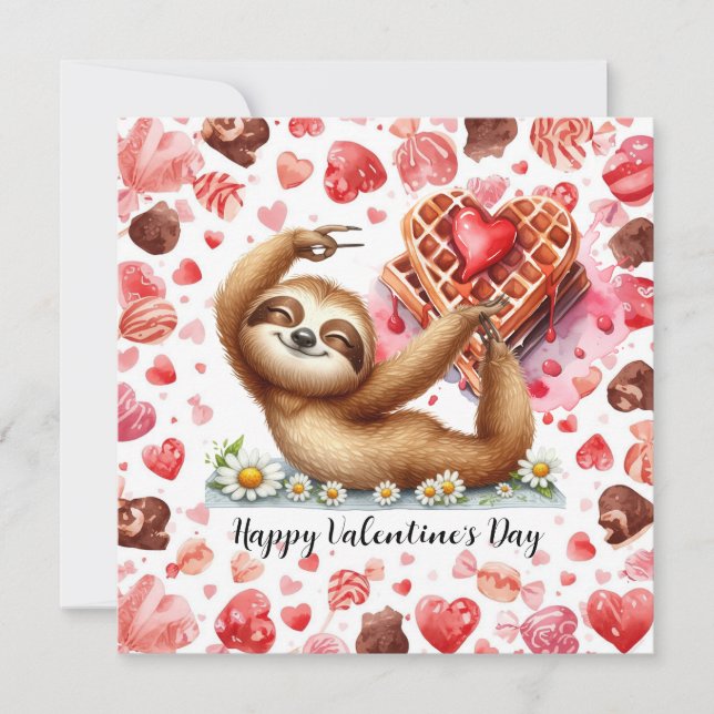 Tarjeta Festiva Sloth in  Yoga Class on Valentine's Day  (Anverso)
