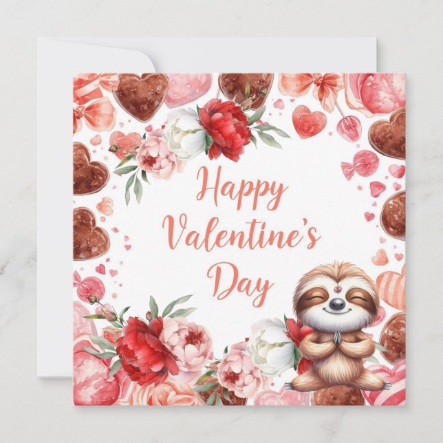 Tarjeta Festiva Sloth in  Yoga Class on Valentine's Day  (Anverso)