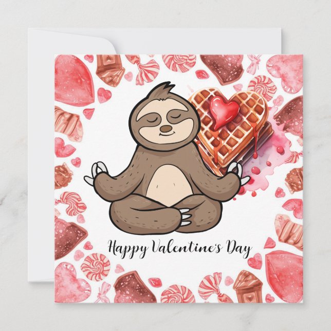 Tarjeta Festiva Sloth in  Yoga Class on Valentine's Day  (Anverso)