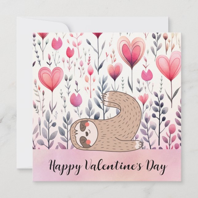 Tarjeta Festiva Sloth in  Yoga Class on Valentine's Day  (Anverso)