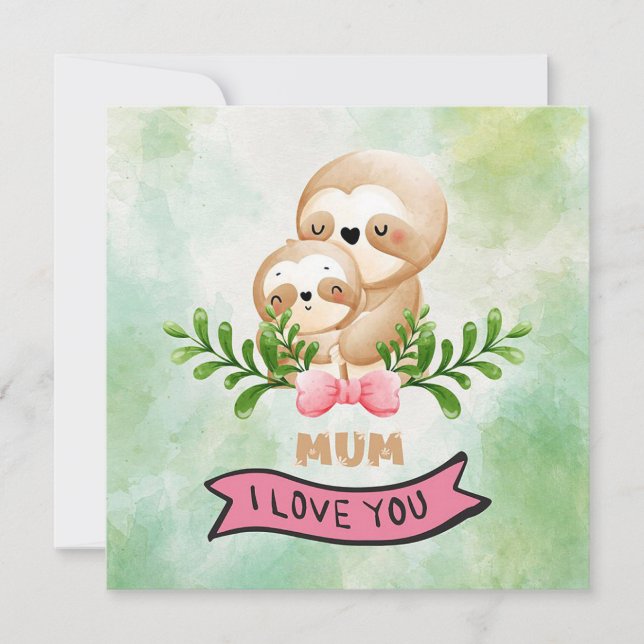 Tarjeta Festiva Sloths de Día de la Madre (Anverso)