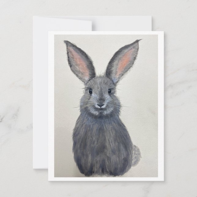 Tarjeta Festiva Smiling Grey Bunny Notecard - Original Artwork (Anverso)