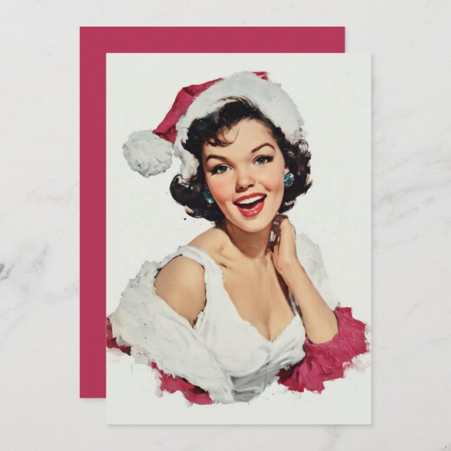Tarjeta Festiva Smiling Retro Christmas Pin-Up (Anverso / Reverso)