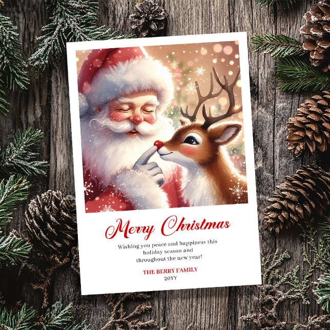 Tarjeta Festiva Smiling Santa With Rudolph Merry Christmas Greetin (Smiling Santa With Rudolph Merry Christmas Greeting Card)