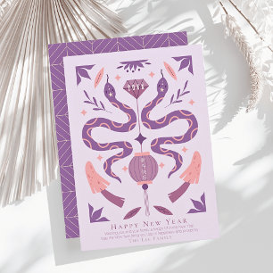 Tarjeta Festiva Snack y Mushroom Purple Photo Año Nuevo Chino