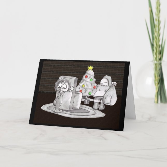 Tarjeta Festiva Sneakin para arriba en Santa (Anverso)