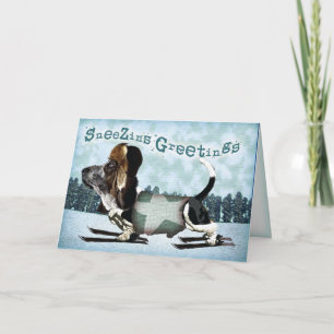 Tarjeta Festiva Sneezins Greetings Basset Navidades
