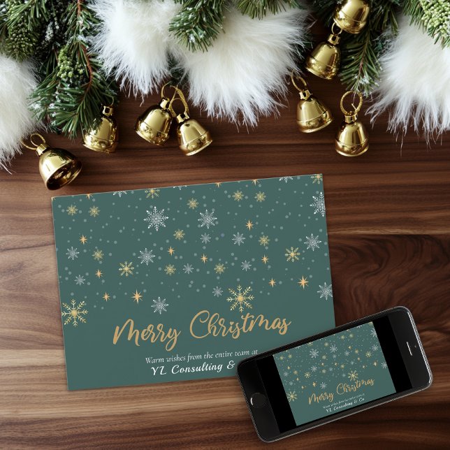 Tarjeta Festiva Snflakes Green Merry Christmas Business (Subido por el creador)