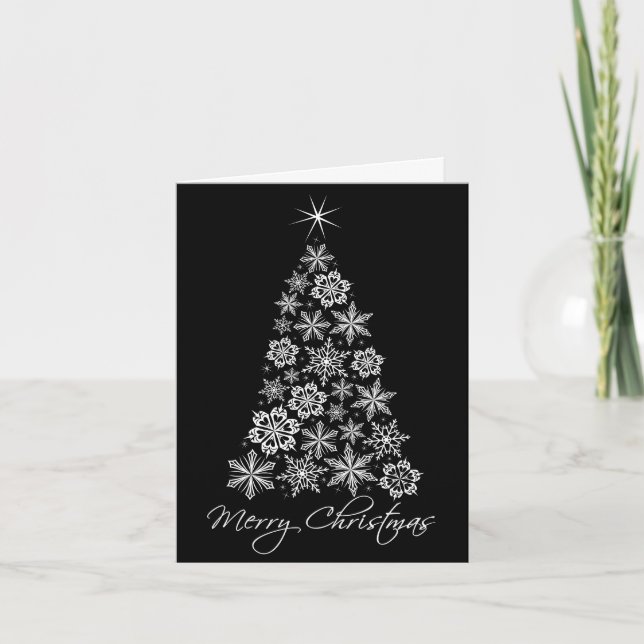 Tarjeta Festiva Snow Flakes Christmas Tree Family Photo (Anverso)