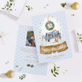 Tarjeta Festiva Snow Globe Blue Couch Home Mascota Sitting Busines