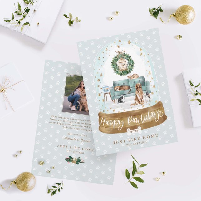 Tarjeta Festiva Snow Globe Green Couch Mascota Hogar Sitting Busin (Subido por el creador)