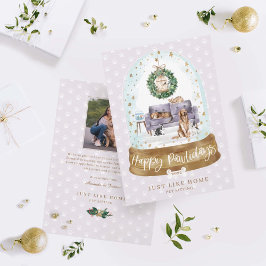 Tarjeta Festiva Snow Globe Purple Couch Home Mascota Sitting Busin