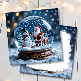 Tarjeta Festiva Snow Globe with Snowman and Santa Christmas