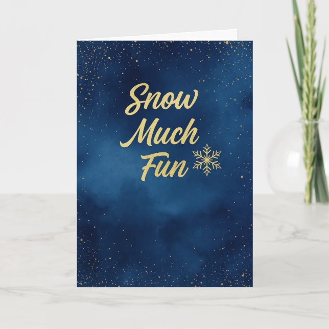 Tarjeta Festiva Snow Much Fun – Elegant Blue & Gold Holiday Card  (Anverso)