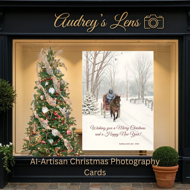 Tarjeta Festiva  Snow Sketch Horse Drawn Carriage Snow Scene Desig (Subido por el creador)