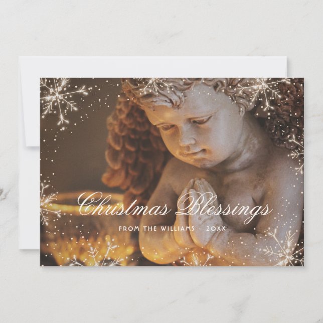 Tarjeta Festiva Snowflake Botanical Christmas Blessings Card (Anverso)