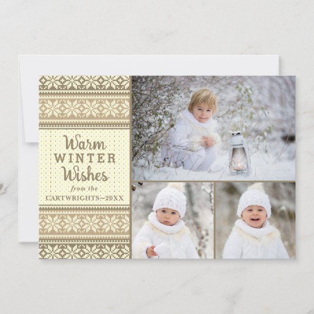 Tarjeta Festiva Snowflake Brown Sweater Warm Winter Wike 3 Foto (Anverso)