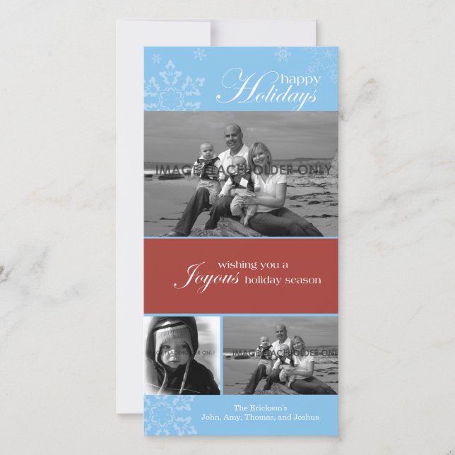 Tarjeta Festiva Snowflake Happy Holidays Blue Photo Card (Anverso)