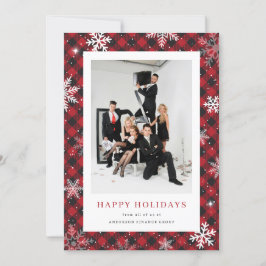 Tarjeta Festiva Snowflake Red Buffalo Plaid Photo Business