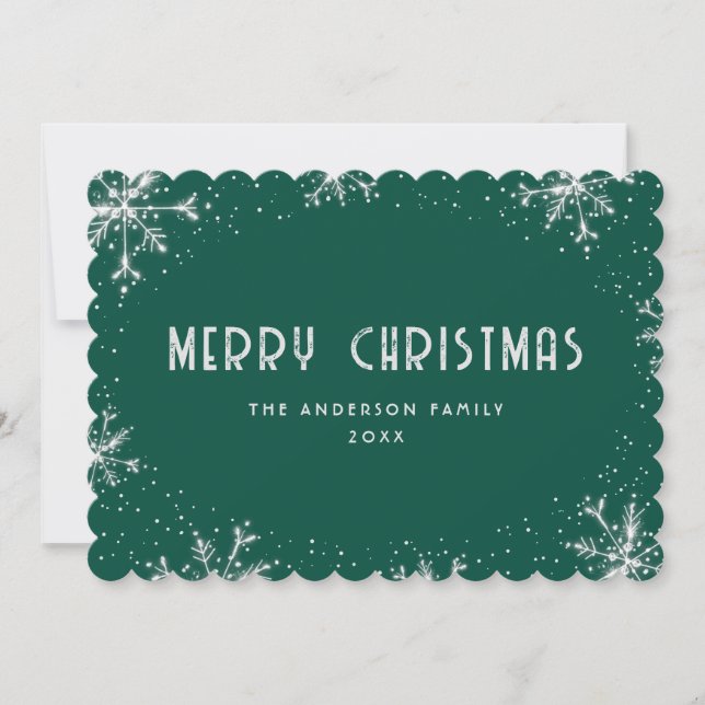 Tarjeta Festiva Snowflake Silver Green Snow Christmas Card (Anverso)