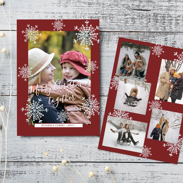 Tarjeta Festiva Snowflakes 6 Navidades de guión de collage de foto (Subido por el creador)