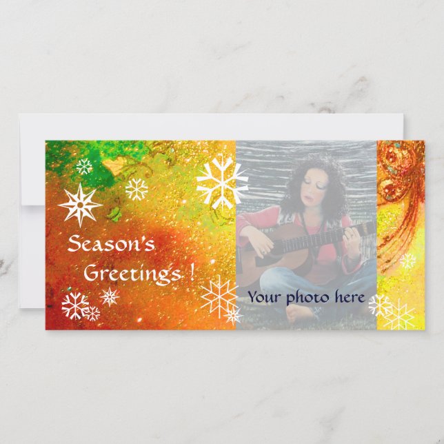 Tarjeta Festiva SNOWFLAKES, amarillo, rojo, marrón, naranja, verde (Anverso)