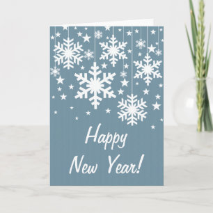Tarjeta Festiva Snowflakes and Stars New Year's Card, Azul