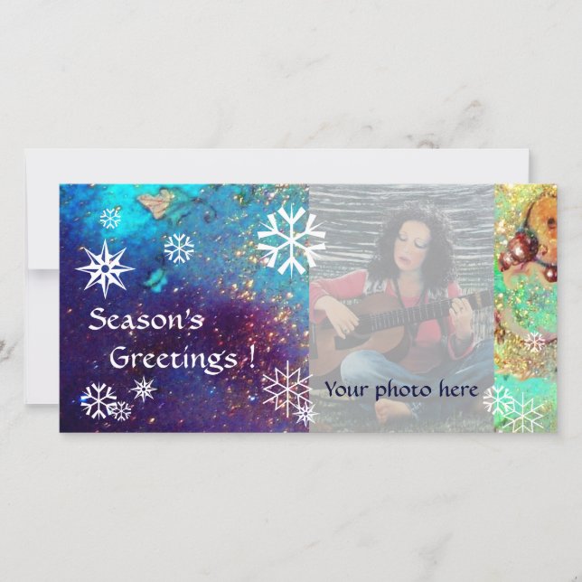 Tarjeta Festiva SNOWFLAKES, azul, verde, blanco, amarillo (Anverso)