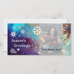 Tarjeta Festiva SNOWFLAKES, azul, verde, blanco, amarillo