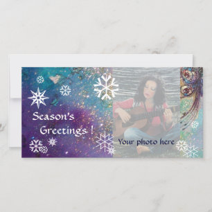 Tarjeta Festiva SNOWFLAKES, azul, verde, blanco, amarillo
