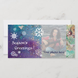 Tarjeta Festiva SNOWFLAKES, azul, verde, blanco, amarillo