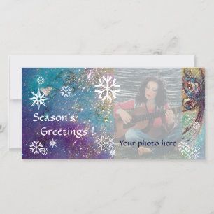 Tarjeta Festiva SNOWFLAKES, azul, verde, blanco, amarillo