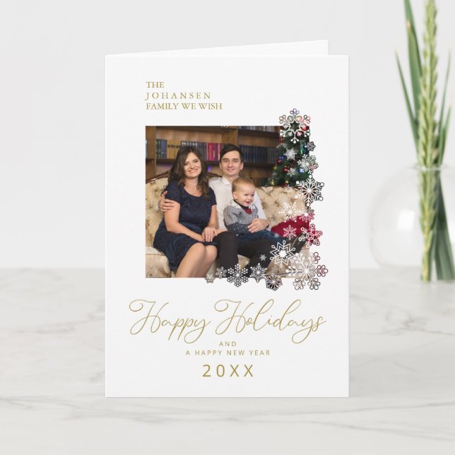 Tarjeta Festiva Snowflakes Frame Happy Holidays Christmas Family (Anverso)
