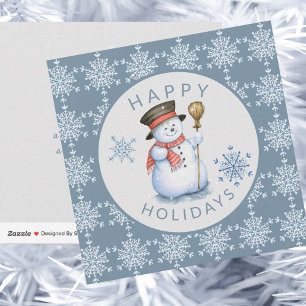 Tarjeta Festiva Snowflakes Happy Holidays Blue Gray