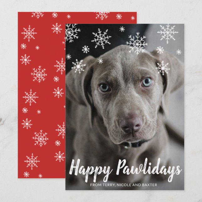 Tarjeta Festiva Snowflakes Happy Pawlidays Photo Dog Navidades (Anverso / Reverso)