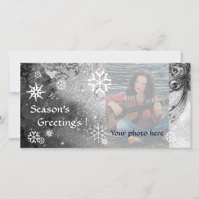 Tarjeta Festiva SNOWFLAKES, negro, blanco, gris (Anverso)
