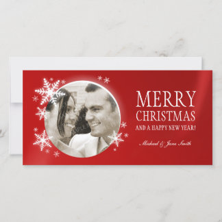 Tarjeta Festiva Snowflakes On Red Photo card