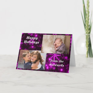 Tarjeta Festiva Snowflakes Purple Holidays Photo Greys Card