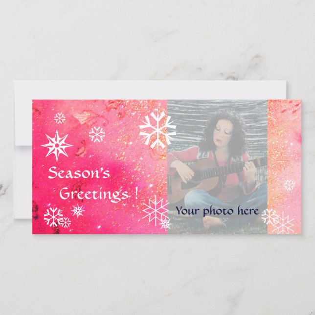 Tarjeta Festiva SNOWFLAKES, rosa, fucsia, blanco (Anverso)