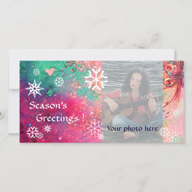 Tarjeta Festiva SNOWFLAKES rosa, fucsia, verde, blanco (Anverso)