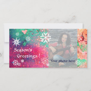 Tarjeta Festiva SNOWFLAKES rosa, fucsia, verde, blanco