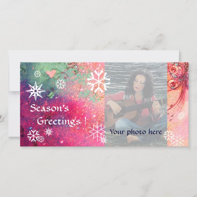 Tarjeta Festiva SNOWFLAKES rosa, fucsia, verde, blanco (Anverso)